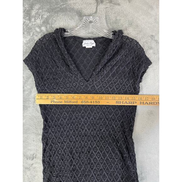 Vintage Y2K Black Sheer Stretchy Hoodie Top Medium Whimsigoth Mesh Gauzy Witchy - Picture 12 of 16